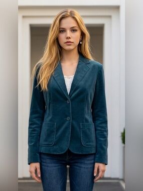 GAP Teal Velvet Two-Button Blazer
